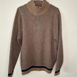 J crew men's 1/4 zip merino wool blend tan and navy sweater size M